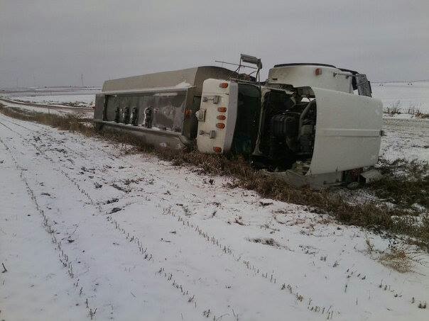 A fuel truck went off a county road southeast of Elgin, injuring one person. Courtesy photo