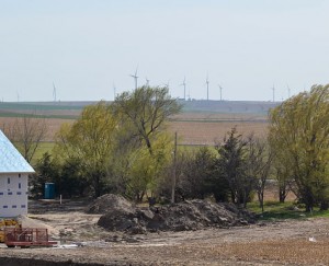 Pictured above: This photo shows a small portion of the Prairie Breeze Wind Energy farm that will be operational in the very near future. The far northwest corner of the Prairie View Wind Energy farm operations center just west of town along Hwy 70 is in the foreground. E-R photo