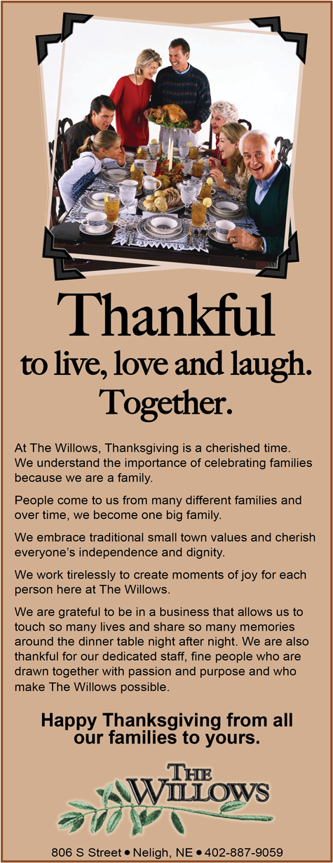 The Willows wishes you a Happy Thanksgiving.
