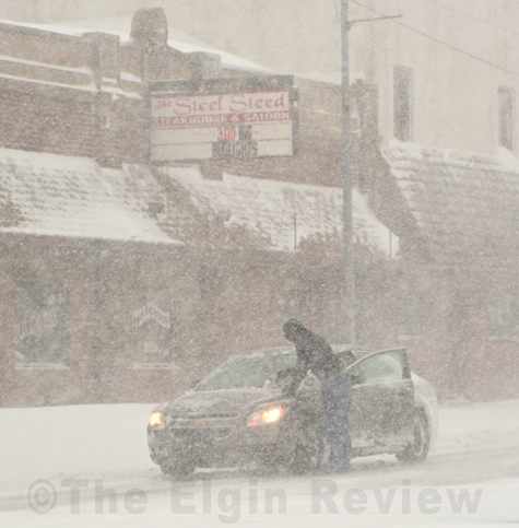 Low visibility in Elgin, Nebraska makes travel risky.