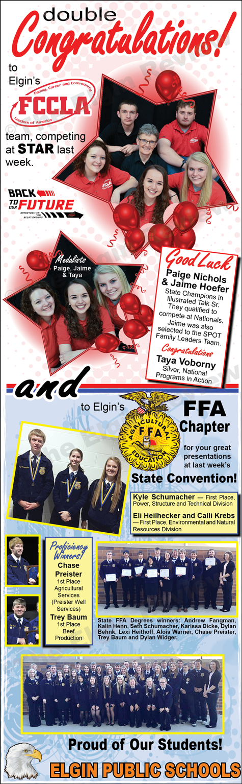Elgin FCCLA & FFA Chapters at state competitions. The Elgin Review