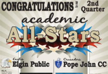 Second Quarter Honor Rolls for EHS, PJCC Academic All Stars 2nd Qtr 2024 Elgin High School Pope John XXIII Central Catholic EHS PJCC