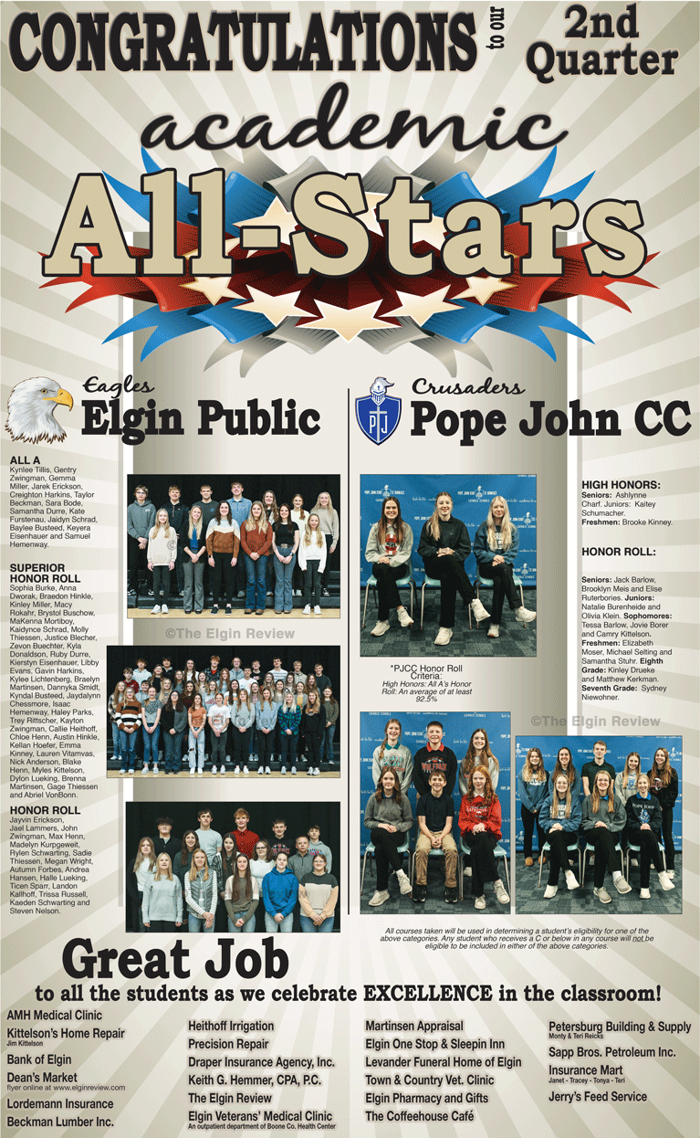 Academic All Stars 2nd Qtr 2024 Elgin High School Pope John XXIII Central Catholic EHS PJCC