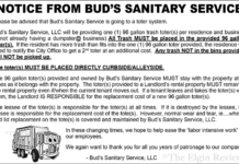 Trash collection change for Elgin Bud's Sanitary Service toters 2023 USE THIS ONE